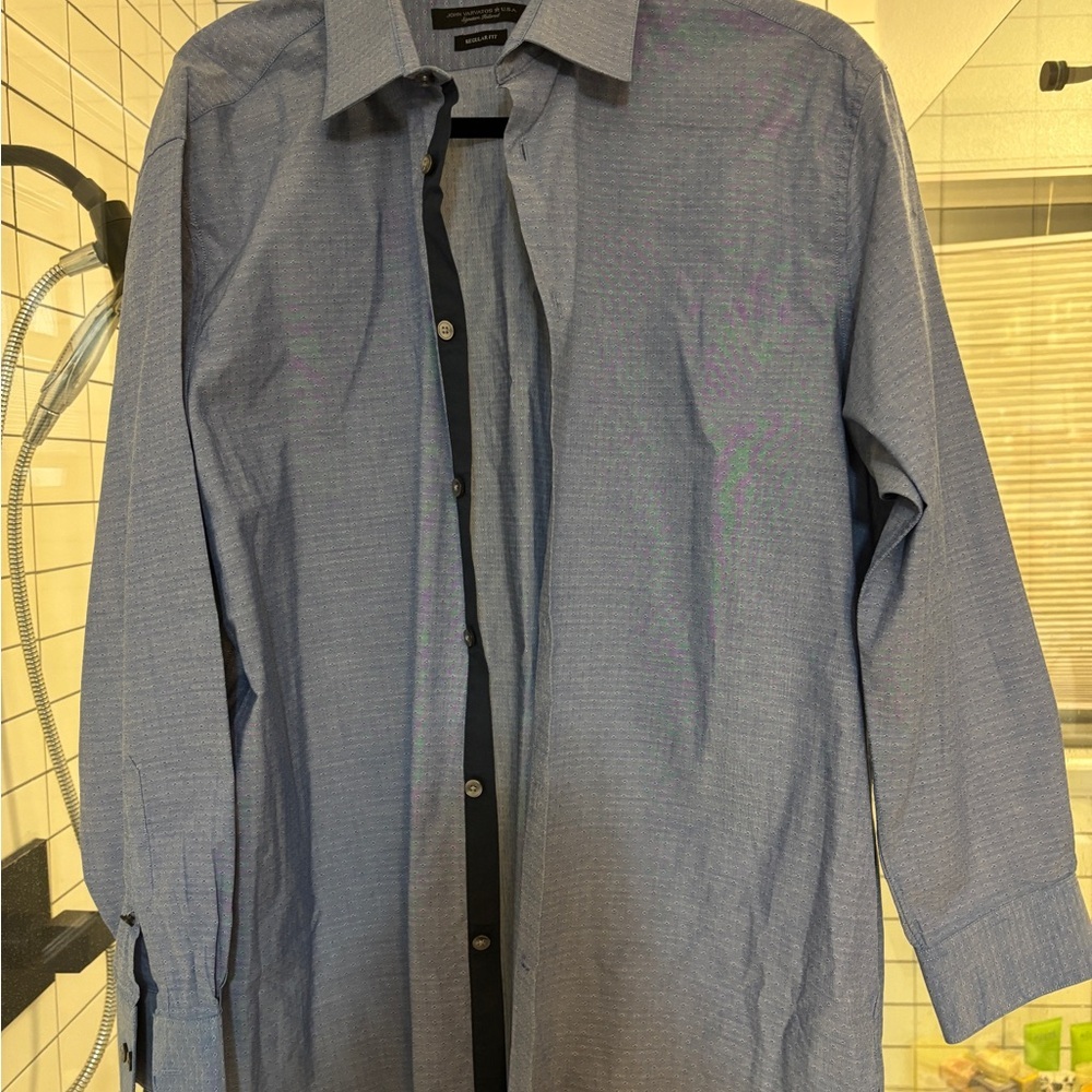 John Varvatos men’s patterned long sleeve Blue Dress Shirt